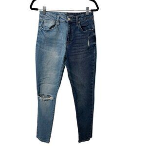 No Boundaries Two-Tone Distressed High-Waisted Skinny Jeans Womans Size 7